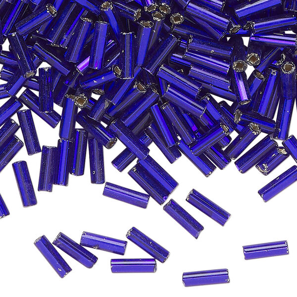 Bugle bead glass 1pk #3 round tube, 50 gram silver-lined opaque cobalt blue image number 0
