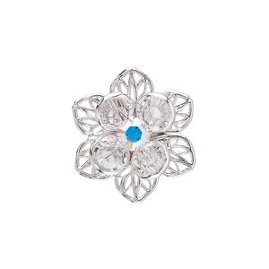 Sew-on 1pk crystal rhodium finish AB, Crystal Passions® 22x20mm flower 62007