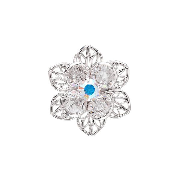 Sew-on 1pk crystal rhodium finish AB, Crystal Passions® 22x20mm flower 62007 image number 0