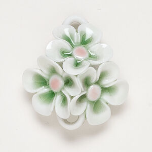 Focal 1pkg1, porcelain, white / pink / green, 38x35mm 3-flowers.