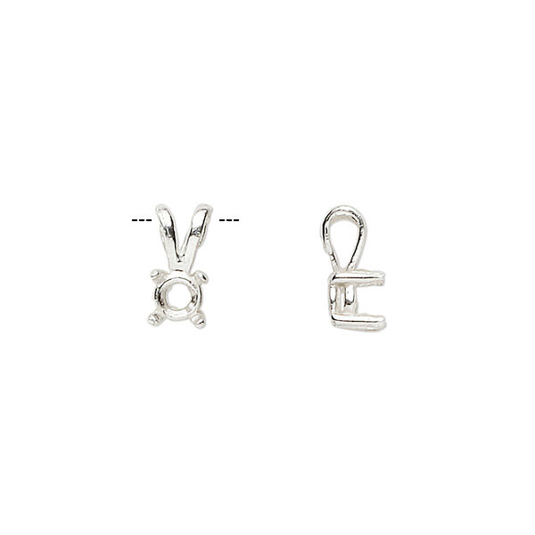 Pendant, Sure-Set™, sterling silver, 5mm pre-notched 4-prong round basket setting. Sold individually. image number 0