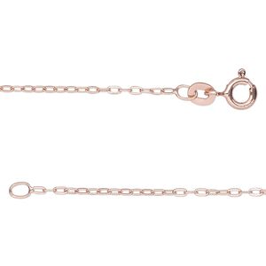 Chain 1pkg1 rose gold-plated sterling silver cable, 1.4mm long / springring clasp, Gossamer™ 18 inch