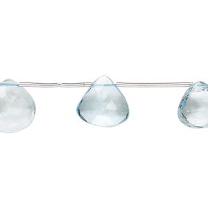 Sky blue topaz 1pkg1, hand-cut top-drilled faceted puffed teardrop bead 8 inch 8x8mm-12x12mm