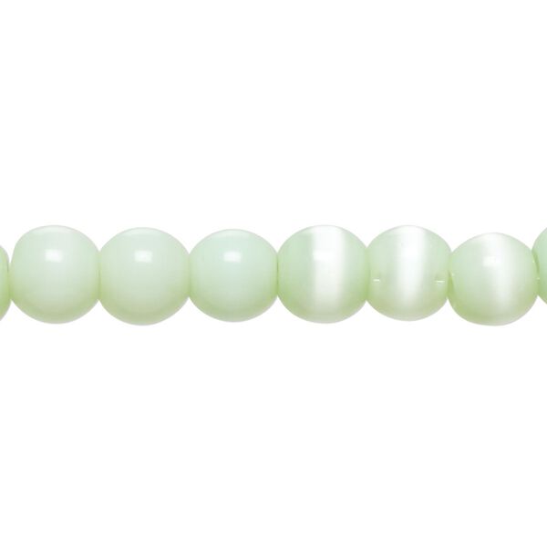 Bead, cat's eye glass (fiber optic glass), mint green, 6-8mm round. Sold per 14-inch strand, approximately 55 beads. image number 0