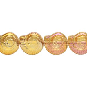 Pressed glass 1pkg1, 2-sided nautilus shell bead, 15.5-16 inch orange AB 12x11.5mm