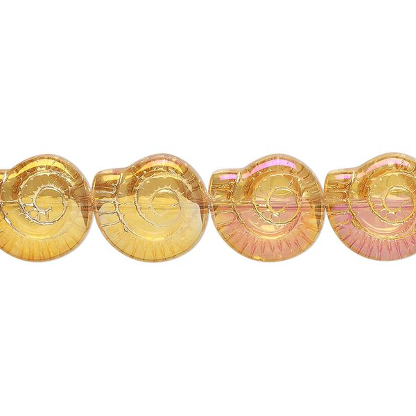 Pressed glass 1pkg1, 2-sided nautilus shell bead, 15.5-16 inch orange AB 12x11.5mm image number 0