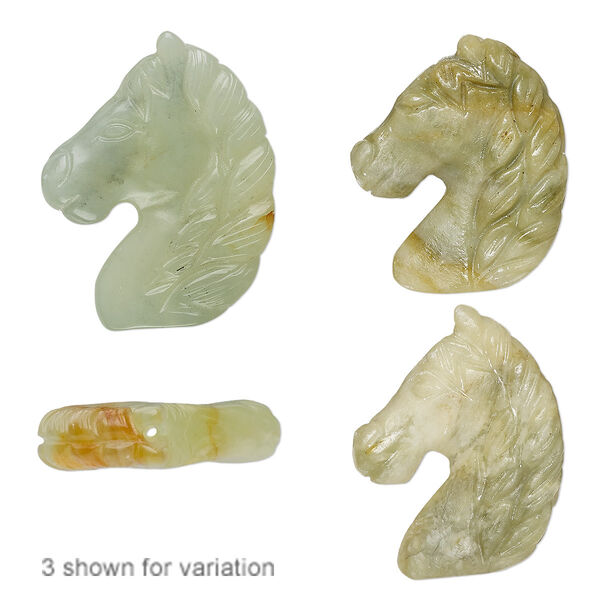 New "jade" 1pkg1, hand-cut horse head bead natural B grade, 42x32mm image number 0