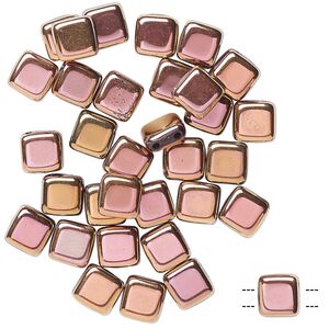 Bead, Preciosa, Czech pressed glass, opaque pale rose copper, 6x6mm flat square with (2) 0.7mm holes. Sold per pkg of 40.