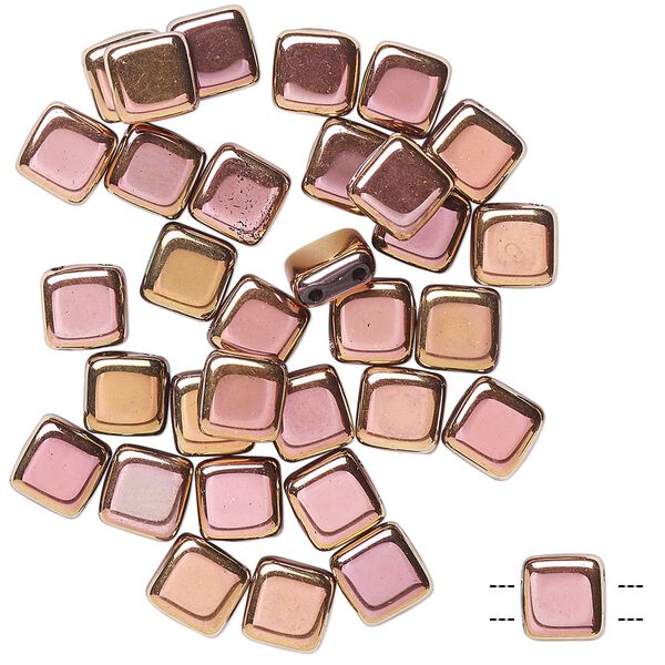 Bead, Preciosa, Czech pressed glass, opaque pale rose copper, 6x6mm flat square with (2) 0.7mm holes. Sold per pkg of 40. image number 0