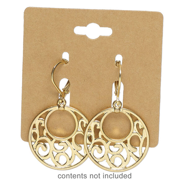 Earring card, kraft paper, 2-inch square, for leverback earrings. Sold per pkg of 50. image number 1