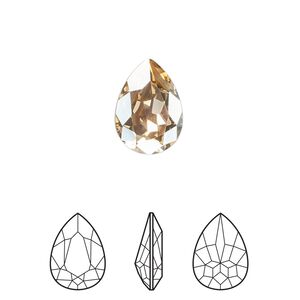 Fancy stone 12pk crystal golden shadow foil back, Crystal Passions® 14x10mm pear 4320