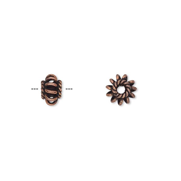 Bead, antiqued copper, 8x5mm open spiral rondelle. Sold per pkg of 20. image number 0