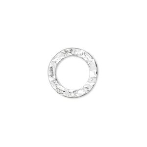 Link, sterling silver, 15mm hammered open round. Sold per pkg of 2.