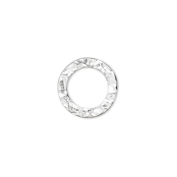 Link, sterling silver, 15mm hammered open round. Sold per pkg of 2. image number 0