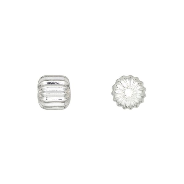 Bead, silver-plated brass, 9x8mm fluted cylinder. Sold per pkg of 20. image number 0