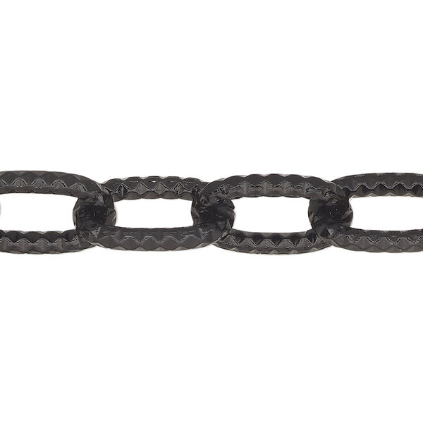 Chain, anodized aluminum, black, 10.3mm textured cable. Sold per pkg of 5 feet. image number 0