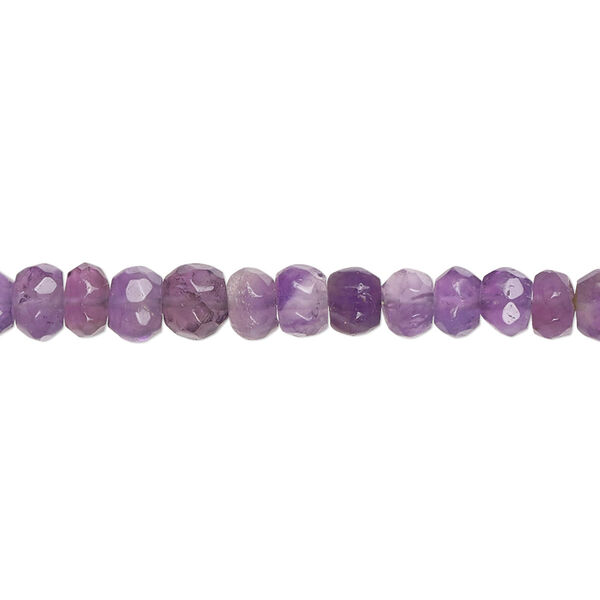 Amethyst 1pkg1, hand-cut faceted rondelle bead natural B- grade, 17 inch graduated 4x3mm-7x6mm image number 0
