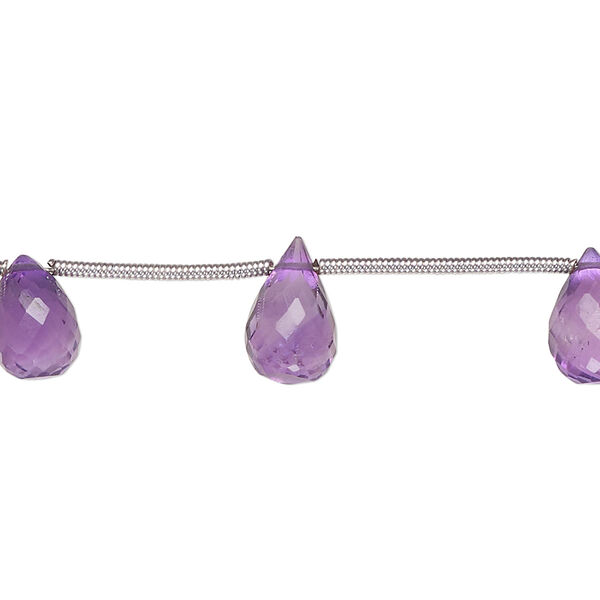 Amethyst 1pkg8, hand-cut top-drilled faceted briolette bead natural B- grade, 9x5mm-11x7mm image number 0