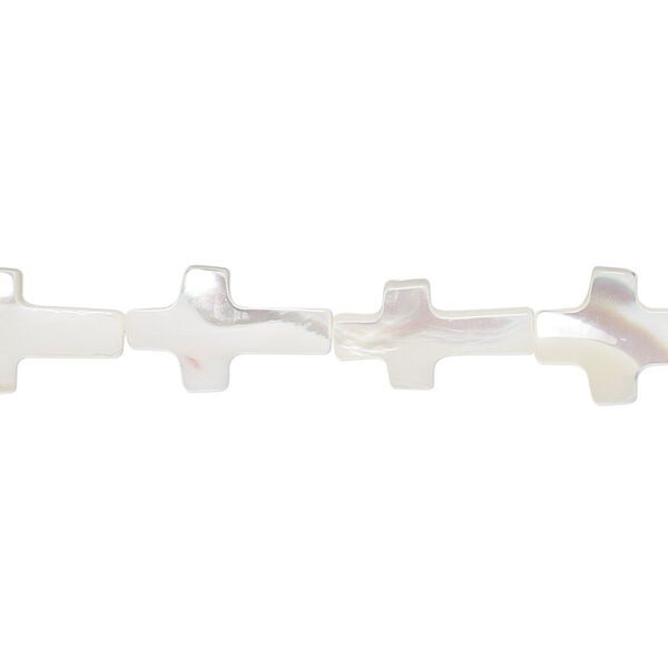 Bead, mother-of-pearl shell (bleached), white, 13x8mm hand-cut cross, Mohs hardness 3-1/2. Sold per 15-1/2" to 16" strand. image number 0