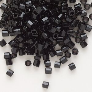 Seed bead, Delica®, glass, pkg/7.5g, #8 cut, opaque black (DBLC-0010).