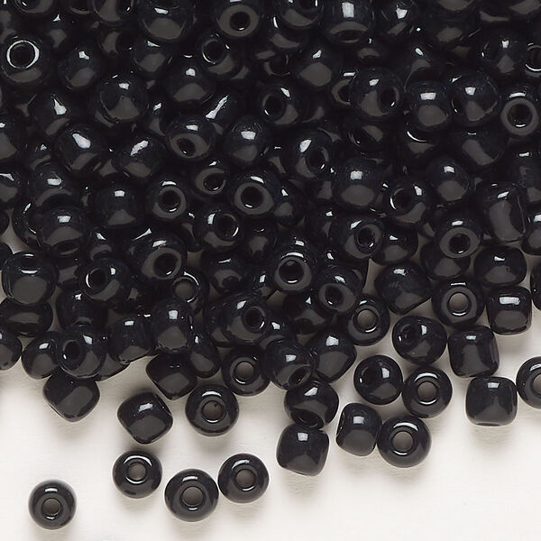 Seed bead, glass, pkg/50g, #6 round, opaque black. image number 0