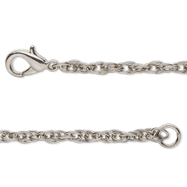 Chain, antique silver-finished steel, 4mm double rope, 36 inches with lobster claw clasp. Sold individually. image number 0