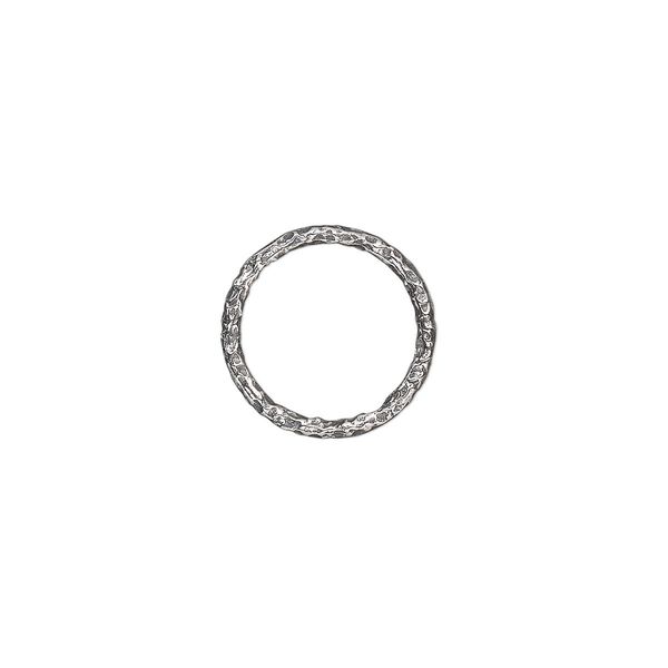 Jump ring, antiqued sterling silver, 12mm hammered round, 9.8mm inside diameter, 17 gauge. Sold per pkg of 2. image number 0