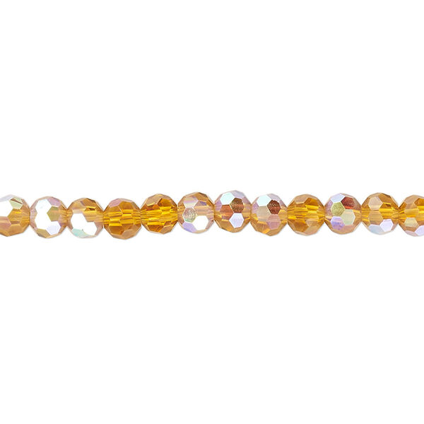 Bead 1pk 32 facets translucent gold AB, Celestial Crystal® 4mm round 15.5-16 inch image number 0
