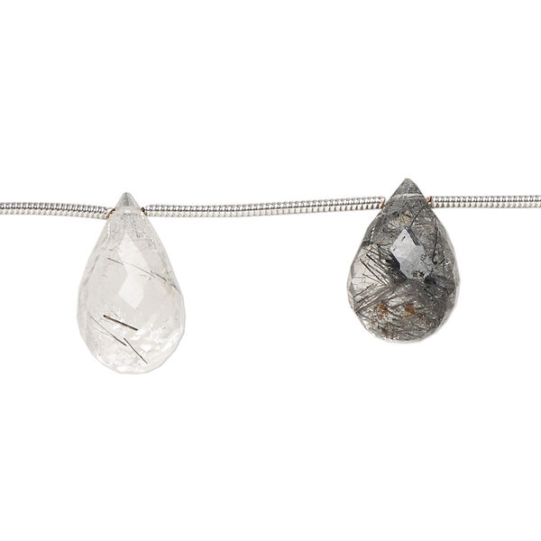 Tourmalinated quartz 1pkg8, hand-cut top-drilled faceted briolette bead natural B grade, 13x8mm-16x11mm image number 0