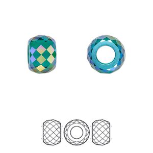 Bead 1pk emerald shimmer 2X, Crystal Passions® 11x7.75mm briolette XXL hole 5043