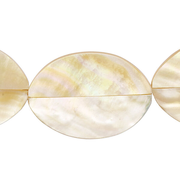 Bead, laminated gold lip shell (assembled), 30x21mm-32x24mm double-sided oval, Mohs hardness 3-1/2. Sold per pkg of 5. image number 0