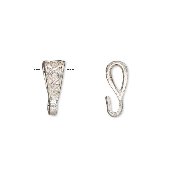 Bail, silver-plated copper, 14x6mm with Celtic knot design. Sold per pkg of 4. image number 0