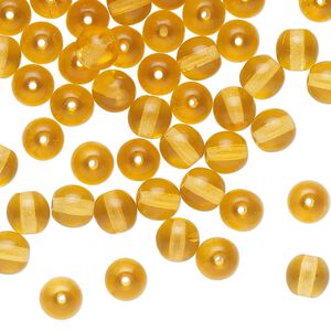 Bead, Czech pressed glass, translucent light topaz yellow, 6mm round. Sold per 2-ounce pkg, approximately 215 beads.