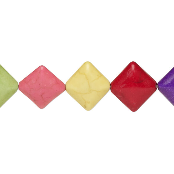 Bead, "howlite" (resin) (imitation), multicolored, 14x12mm-14x13mm flat diamond. Sold per 15-inch strand. image number 0