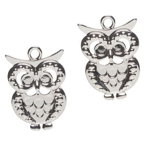 Focal, "pewter" (zinc-based alloy), pkg/2, 37x27mm owl, silver finish.