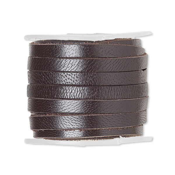 Cord, leather (dyed), brown, 3mm flat. Sold per 5-yard spool. image number 0