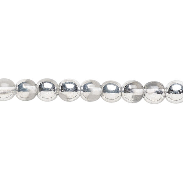 Bead, Czech glass druk, clear with half-coat silver, 6mm round. Sold per 15-1/2" to 16" strand. image number 0