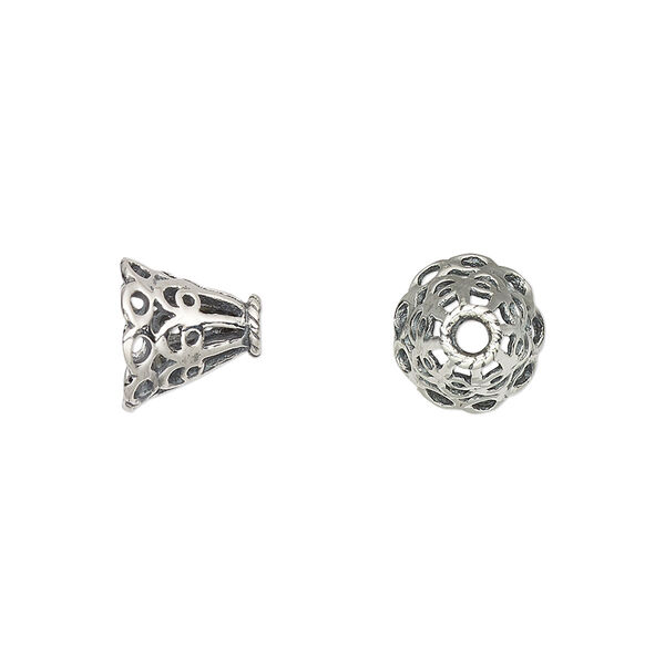 Bead cap, antiqued sterling silver, 10x9mm filigree cone, for 9mm bead. Sold per pkg of 2. image number 0