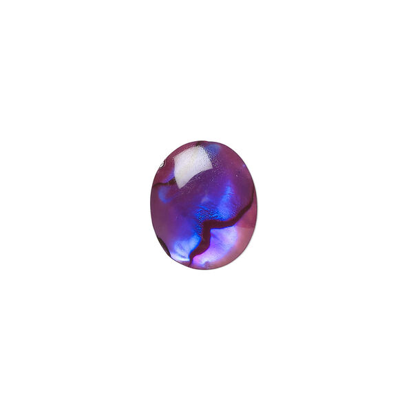 Cabochon, paua shell (coated / dyed), purple, 12x10mm calibrated oval, Mohs hardness 3-1/2. Sold per pkg of 6. image number 0