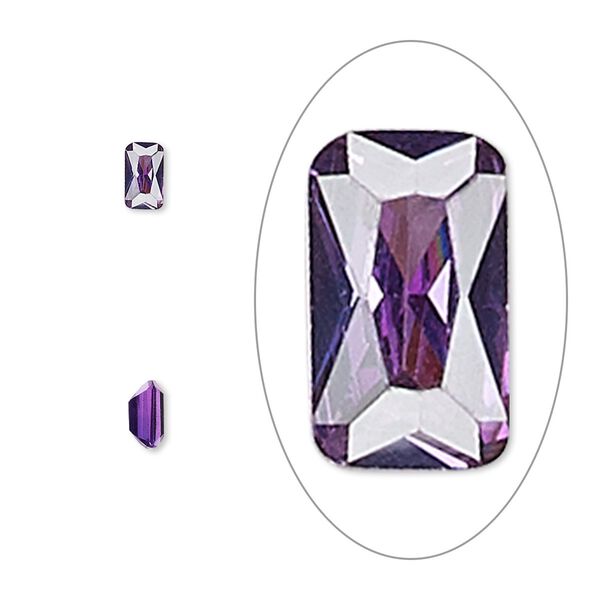 Gem, cubic zirconia, amethyst purple, 5x3mm faceted emerald-cut, Mohs hardness 8-1/2. Sold per pkg of 5. image number 0