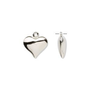 Charm, imitation nickel-plated brass, 12x11mm double-sided puffed heart. Sold per pkg of 100.