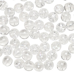 Bead, Czech crackle glass druk 1pkg60, translucent clear, 6mm round.
