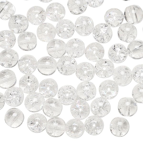 Bead, Czech crackle glass druk 1pkg60, translucent clear, 6mm round. image number 0