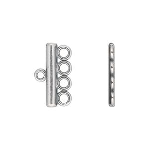 End bar, JBB Findings, antique silver-plated pewter (tin-based alloy), 19.5x3.5mm single-sided 4-strand bar. Sold per pkg of 2.