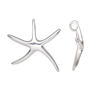 Pendant, sterling silver, 25.5x25mm single-sided starfish. Sold individually.