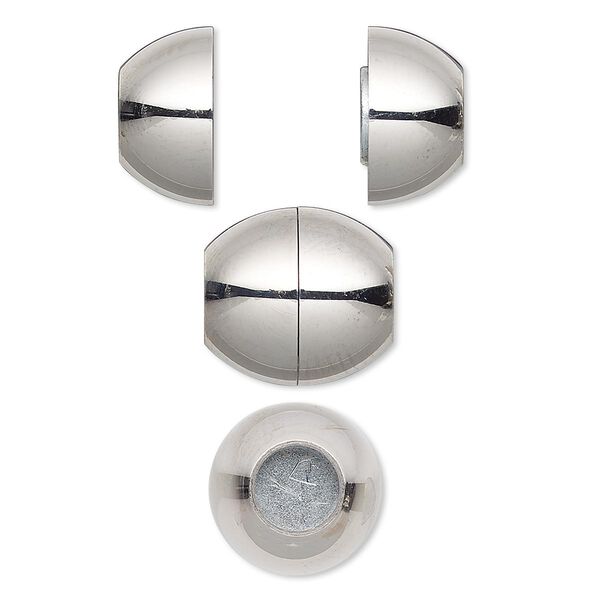 Clasp, magnetic barrel, stainless steel, 14x13mm with glue-in ends, 6mm inside diameter. Sold individually. image number 0