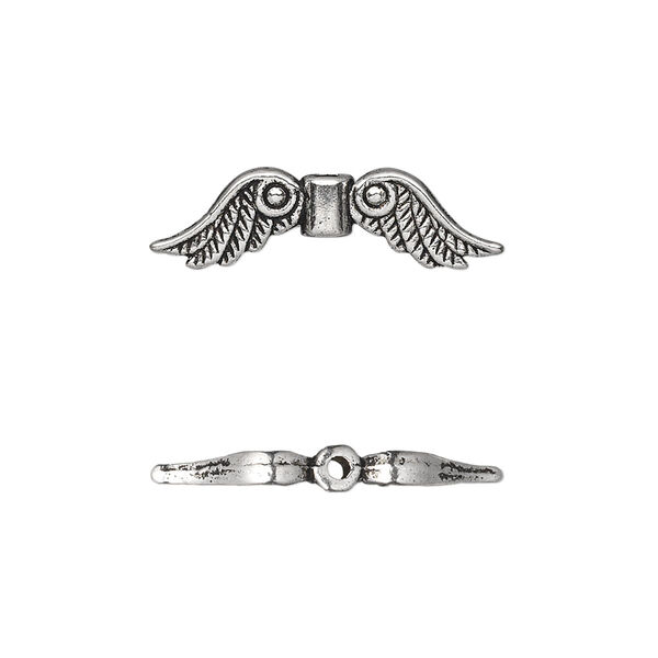 Bead, antique silver-plated "pewter" (zinc-based alloy), 23x6mm double-sided angel wings. Sold per pkg of 500. image number 0