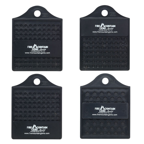 Bead counter set, plastic, black, measures 3, 4, 6 and 8mm beads, 4x3 inches with slider. Sold per 4-piece set. image number 0