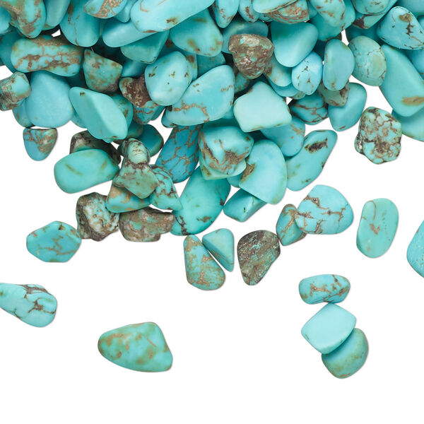 Inlay chip, magnesite (dyed / stabilized), blue, mini undrilled tumbled polished chip, Mohs hardness 3-1/2 to 4. Sold per 2-ounce pkg. image number 0