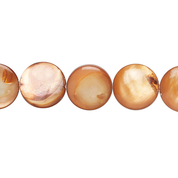 Mother-of-pearl shell 1pkg1, puffed flat round bead 15 inch burnt orange 11-12mm image number 0